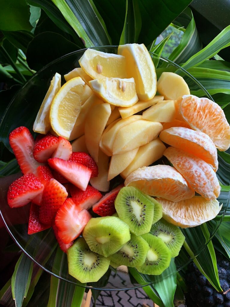 sliced strawberries and sliced apples