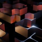 Abstract geometric shapes with glowing orange and white light