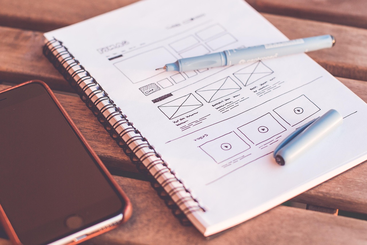 Web design workspace with plans and sketches representing digital design trends for small businesses in 2026