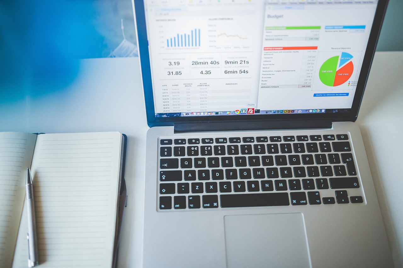 Modern laptop workspace with charts representing WordPress plugins and business website tools in 2026
