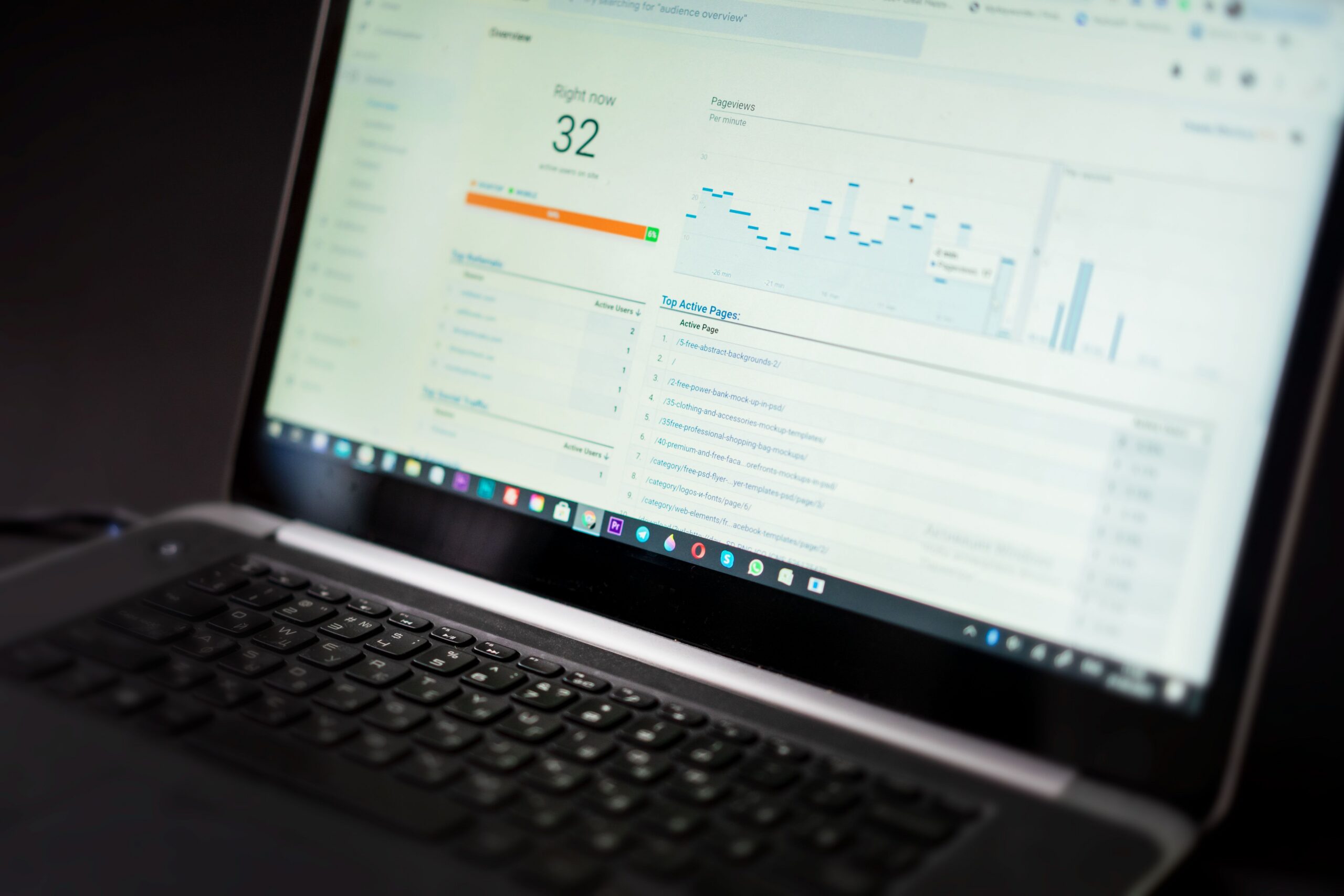Laptop displaying an analytics dashboard with conversion data
