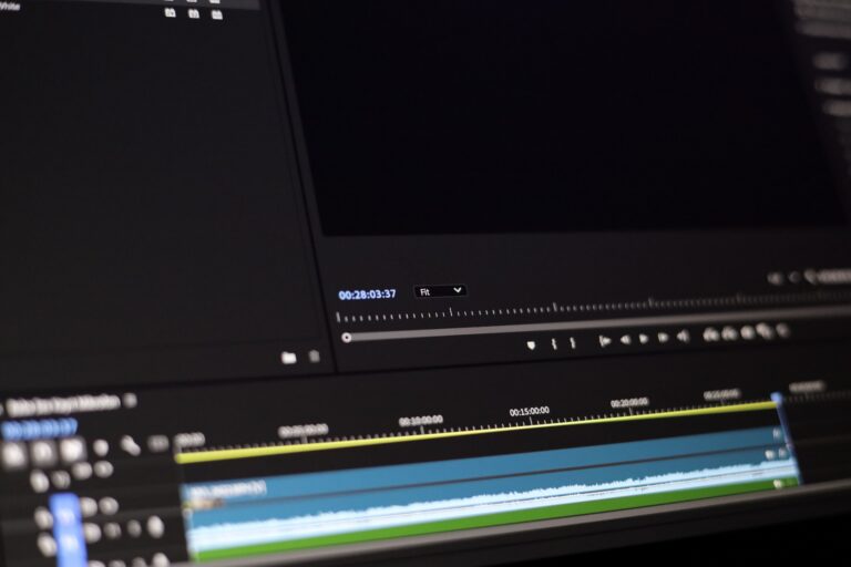Small business owner editing an AI-generated marketing video on a video editing software timeline