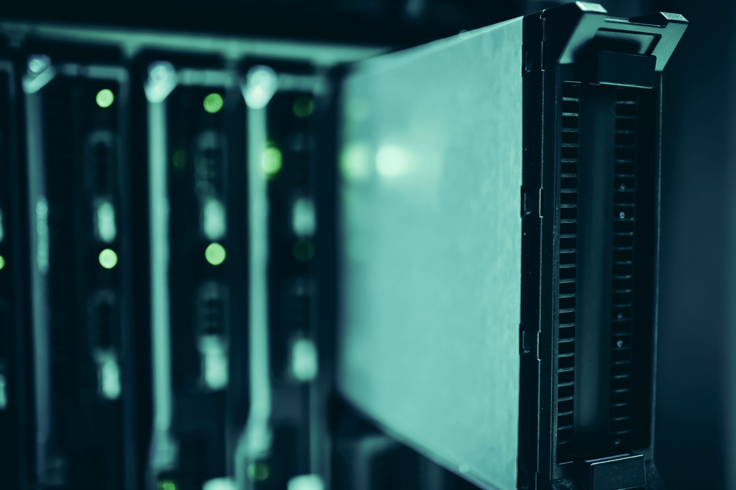 Server racks in a modern data center highlighting website hosting infrastructure