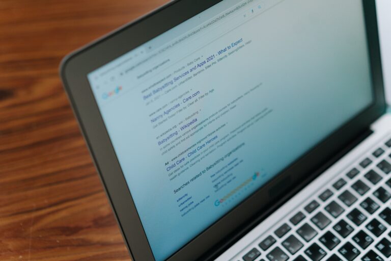 Local SEO guide for small business: Google search on a laptop showing local results